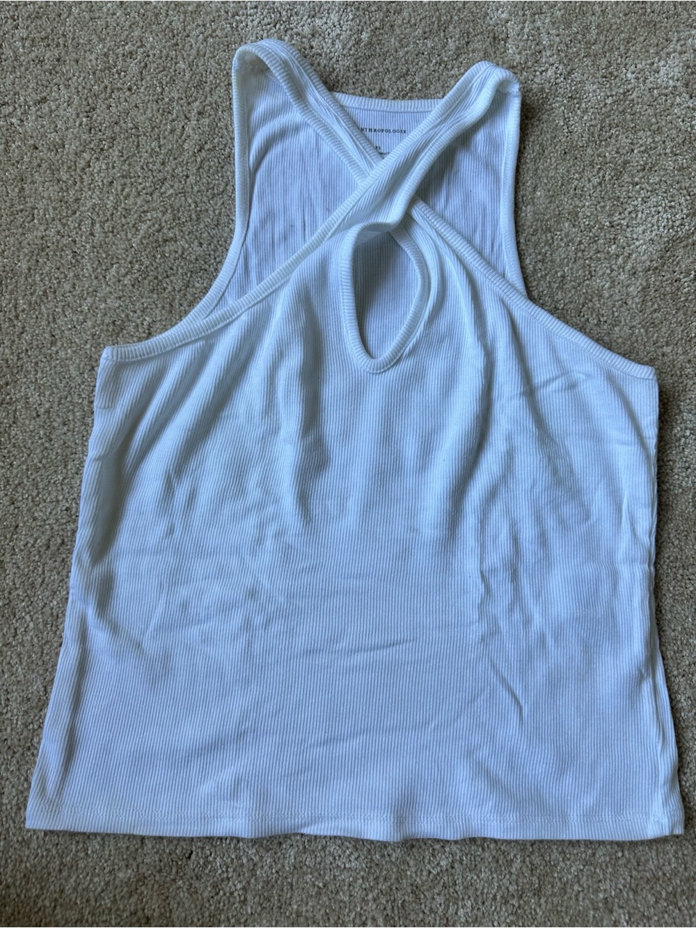 Anthropologie White Ribbed Crossback Tank